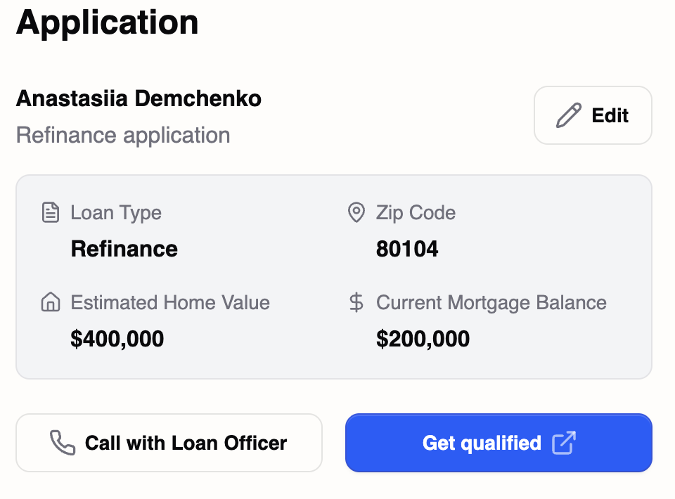 Loan application preview